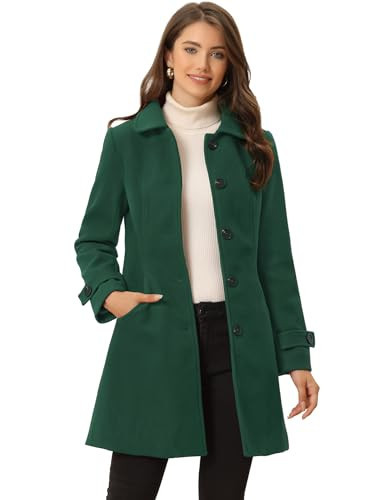 Allegra K Women's Peter Pan Collar Winter Outwear Trench Pea Coat 3X-Large Dark Green | Amazon (US)