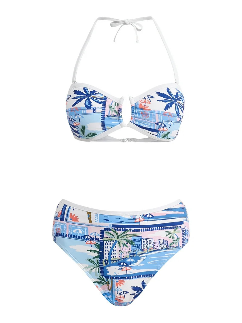 Time and Tru Women’s and Women’s Plus Scenic Print Bandeau Bikini Top, Sizes XS-2X | Walmart (US)