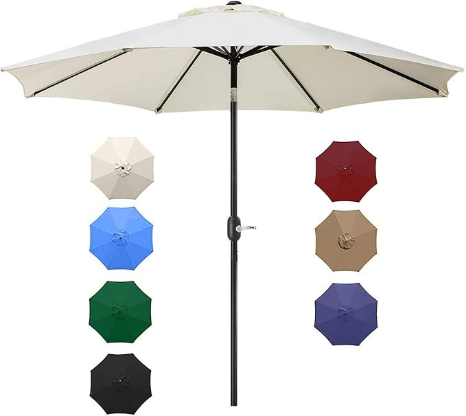 UHINOOS 9FT Patio Umbrella, Outdoor Umbrella with Crank and 8 Ribs, Polyester Aluminum Alloy Pole... | Amazon (US)