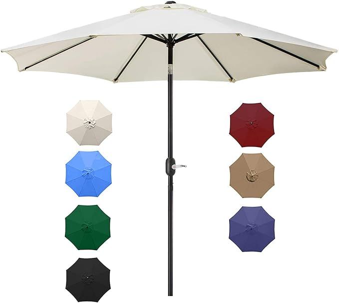 UHINOOS 9FT Patio Umbrella, Outdoor Umbrella with Crank and 8 Ribs, Polyester Aluminum Alloy Pole... | Amazon (US)