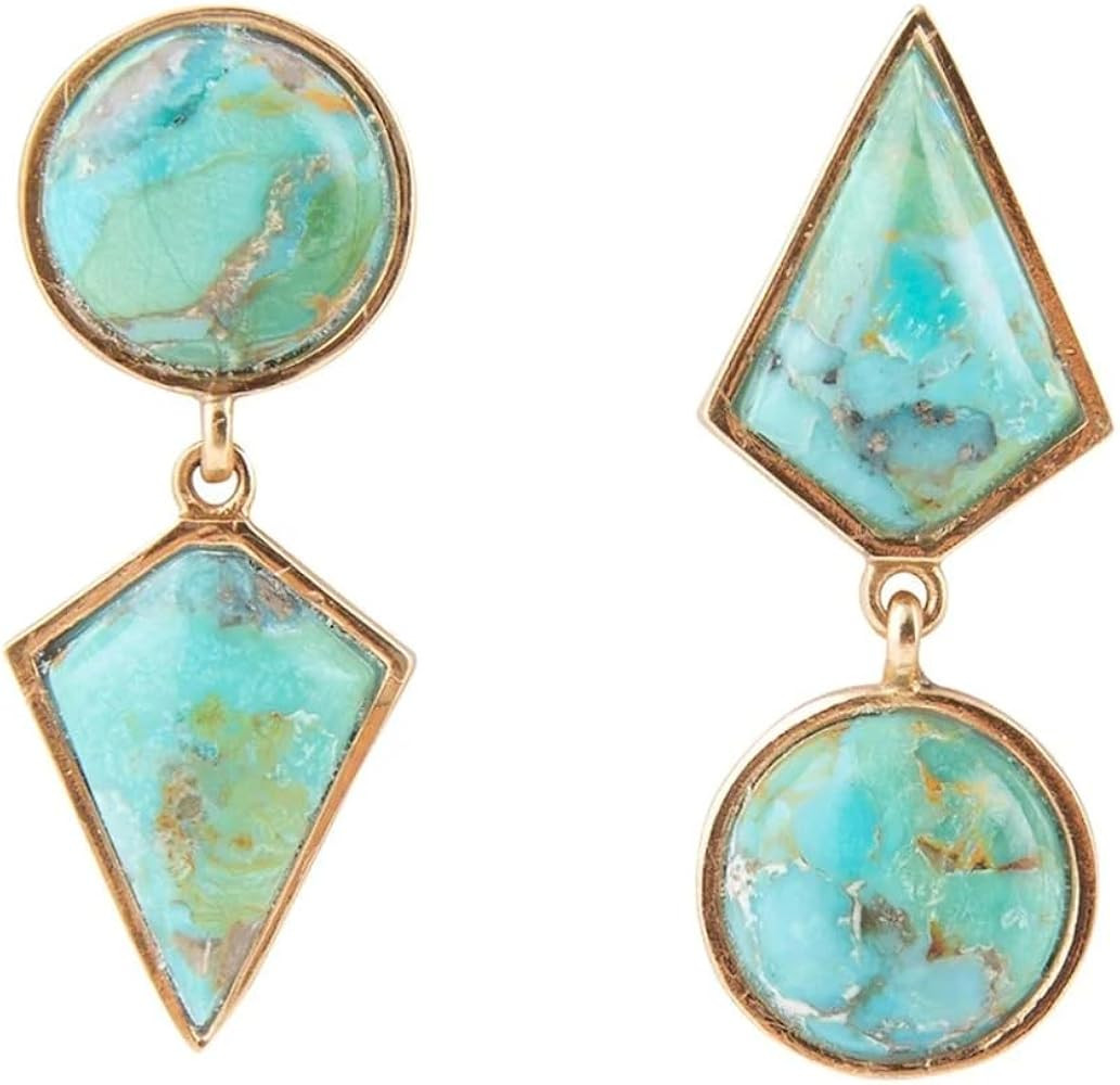 Barse Jewelry Miss-Matched Blue Turquoise Golden Post Earrings | Amazon (US)