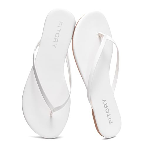 FITORY Women’s Flip Flops, Fashion Casual Thong Walking Slide with Vegan Leather, Comfortable Summer Beach Flat Sandals for 2026 Indoor and Outdoor White Size 7 | Amazon (US)