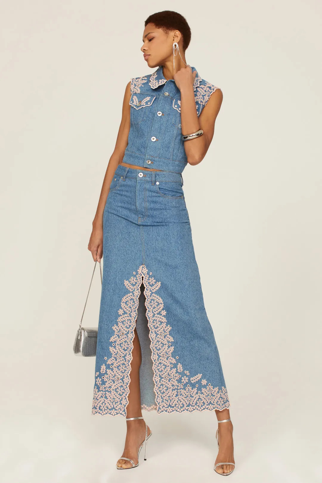 Lace Denim Skirt | Rent the Runway