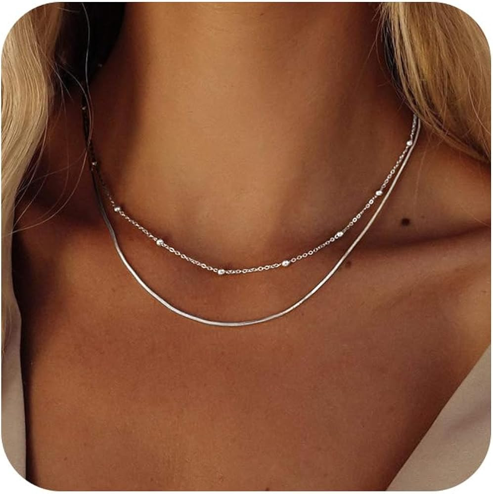 Herringbone Necklace for Women,Dainty Gold Necklace,14k Gold Plated Snake,Gold Chain Choker Neckl... | Amazon (US)