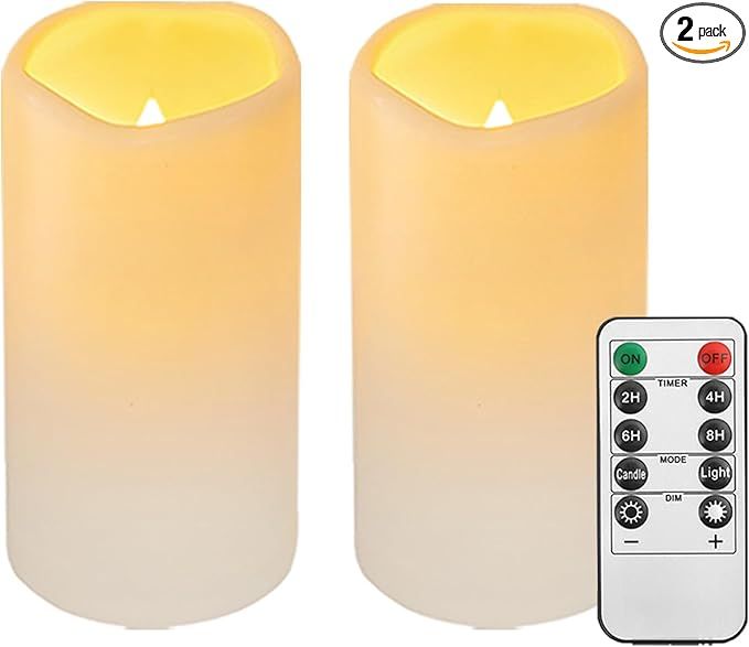 2PACK Outdoor Waterproof plastic flameless Candles with Remote Control and Timer, LED Flickering ... | Amazon (US)