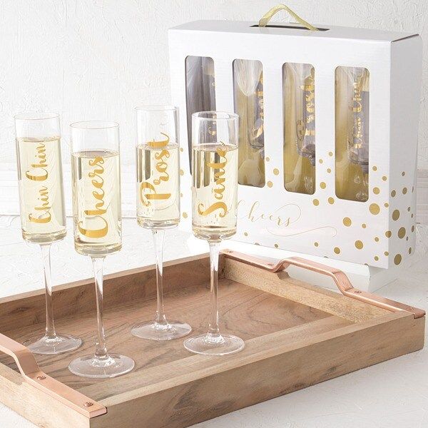 Gold Cheers Contemporary 8-ounce Clear Glass Champagne Flutes | Bed Bath & Beyond