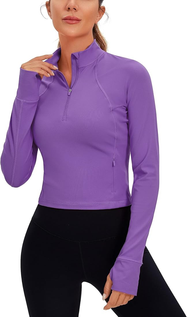 CRZ YOGA Women's Butterluxe Long Sleeve Workout Shirts Half Quarter Zip Sweatshirt Athletic Crop ... | Amazon (US)