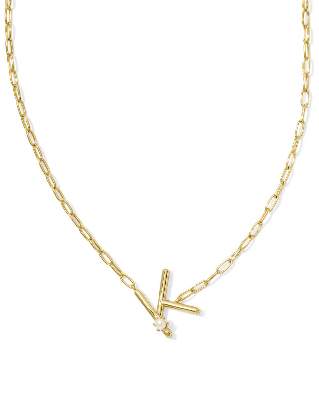 Pearl Gold Letter K Short Pendant Necklace in Freshwater Cultured Pearl | Kendra Scott