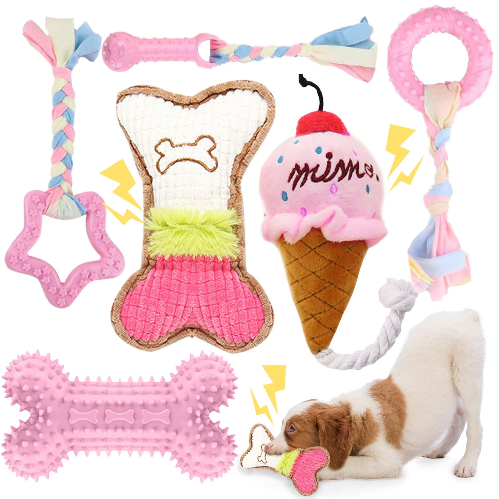 BAEJMJK 6 Pack Puppy Teething Toys Pink Small Breed Dog Chew Toys with Rope Cute Soft Rubber Pupp... | Amazon (US)