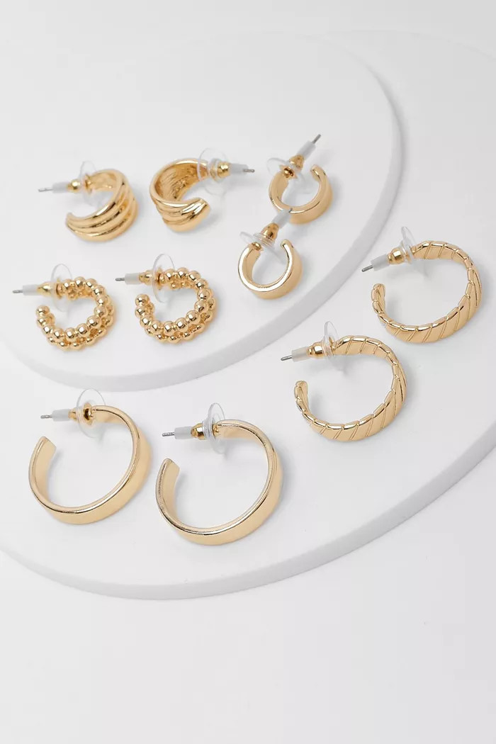 Gold Mixed Textured 5 Pack Hoop Set | boohoo (US & Canada)