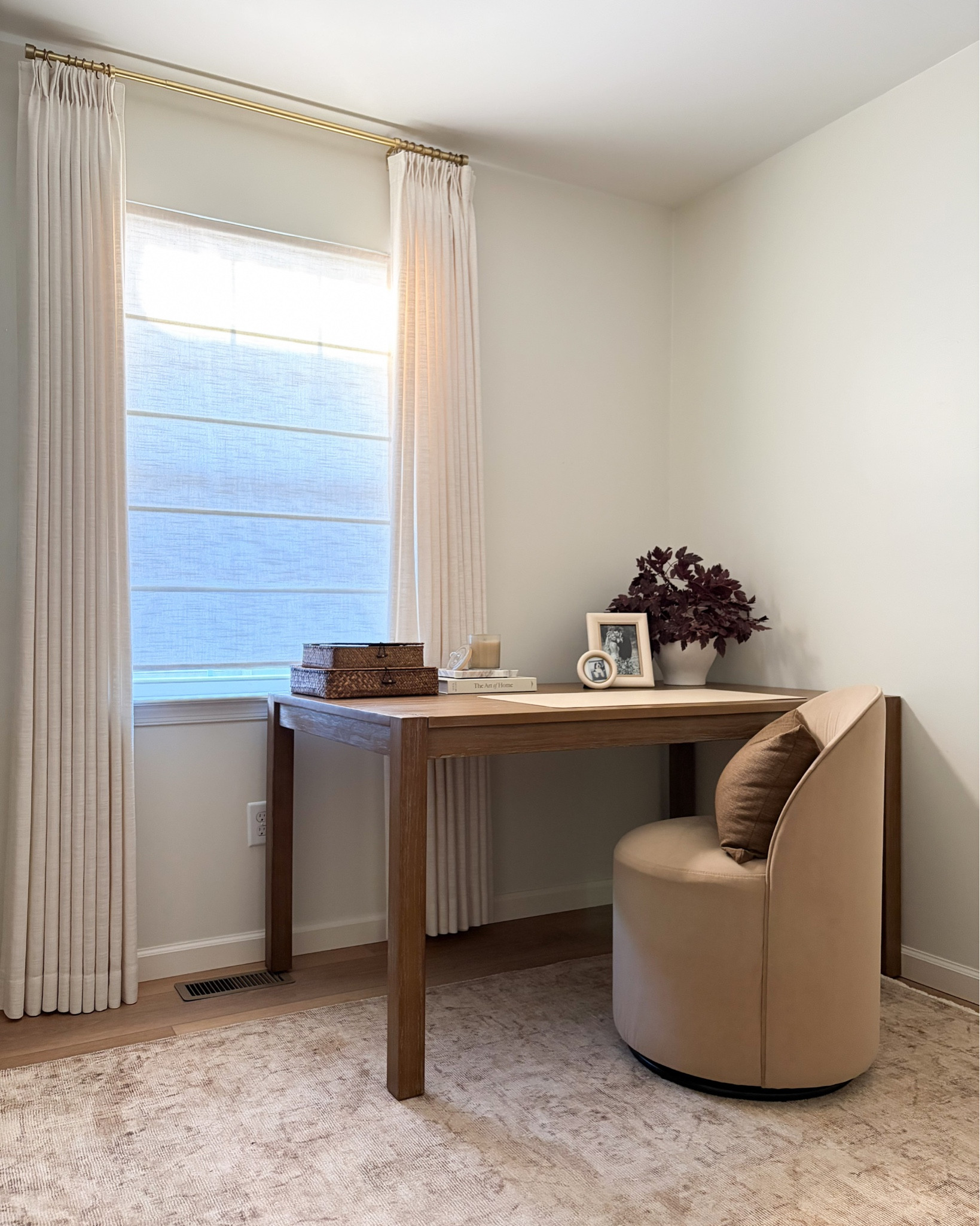 Soft tones and cozy corners. This space is now the perfect work from home retreat. 🤎

I wasn’t able to link my exact desk here, so I linked similar desk options below! 🔗

Curtains are from @TWOPAGES 

Home office inspo, office styling, desk, velvet, CHITA Living chair, vintage style rug, neutral rug, Two Pages curtains 

#LTKStyleTip 

#LTKHome #LTKSeasonal