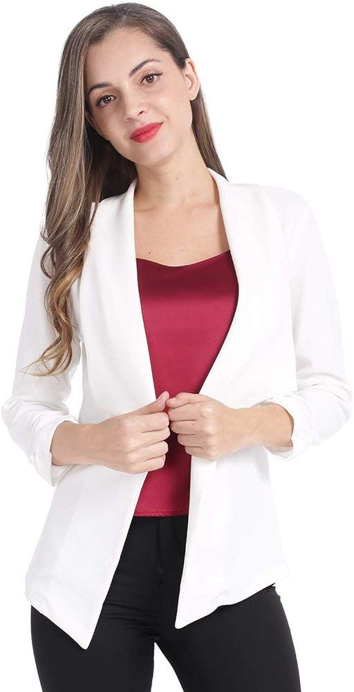 Casual Open Front Blazer for Women Work Office Business Jacket Ruched 3/4 Sleeve Lightweight Drap... | Amazon (US)