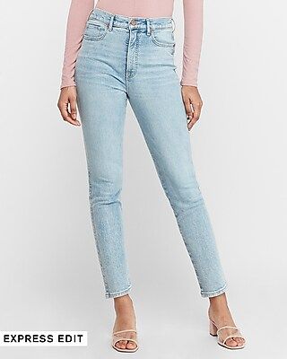 Super High Waisted Light Wash Slim Ankle Jeans, Women's Size:16 Petite | Express