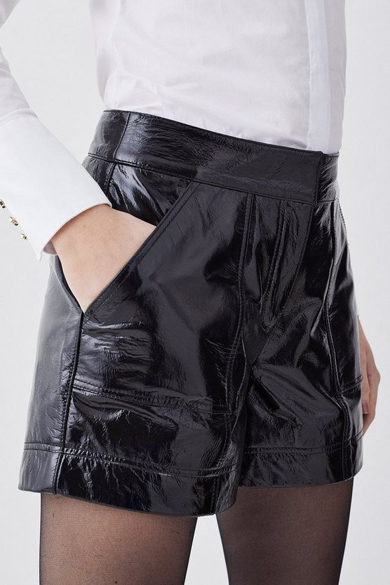 Patent Leather Low Rise Shorts | Karen Millen UK + IE + DE + NL