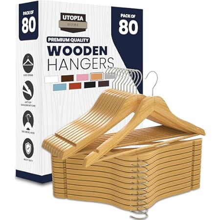 Utopia Home Premium Wooden Hangers 90 Pack - Durable & Slim Coat Hanger - Suit Hanger with 360-Degree Rotatable Hook - Wood Hangers with Shoulder Grooves (Natural Color) | Amazon (US)