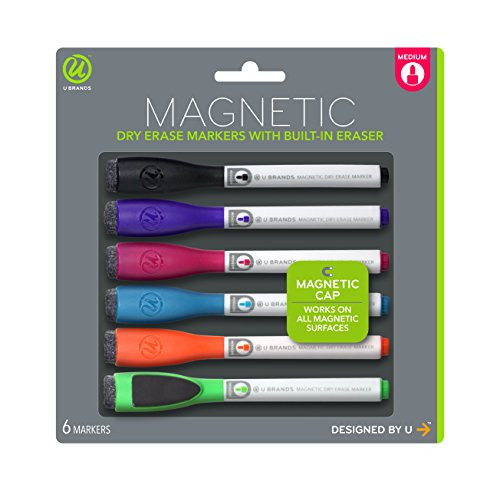 U Brands Low Odor Magnetic Dry Erase Markers With Erasers, Medium Point, Assorted Colors, 6-Count... | Amazon (US)