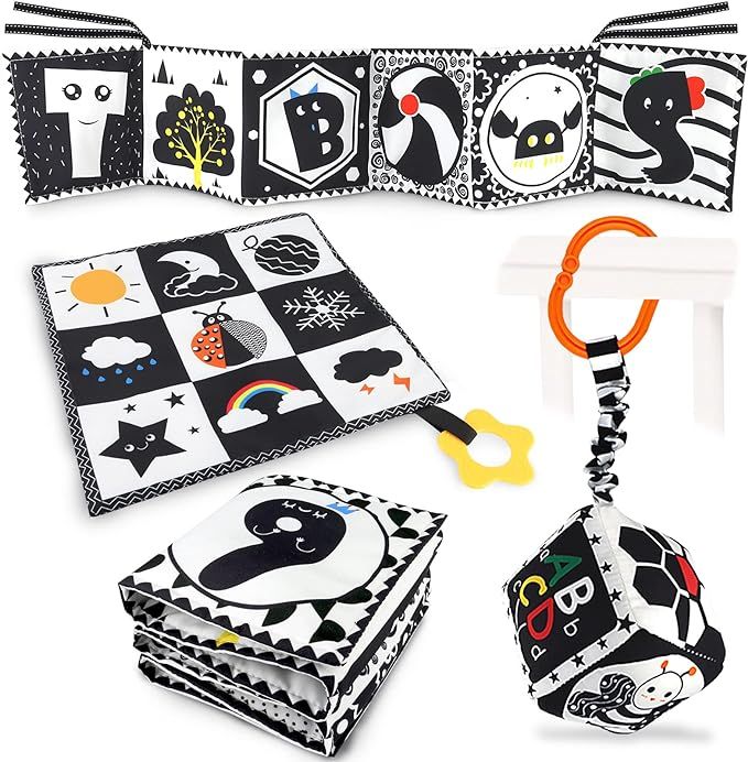 Black and White High Contrast Baby Toys 0-3 Months for Newborn, Montessori Toys Sensory Infant Tu... | Amazon (US)