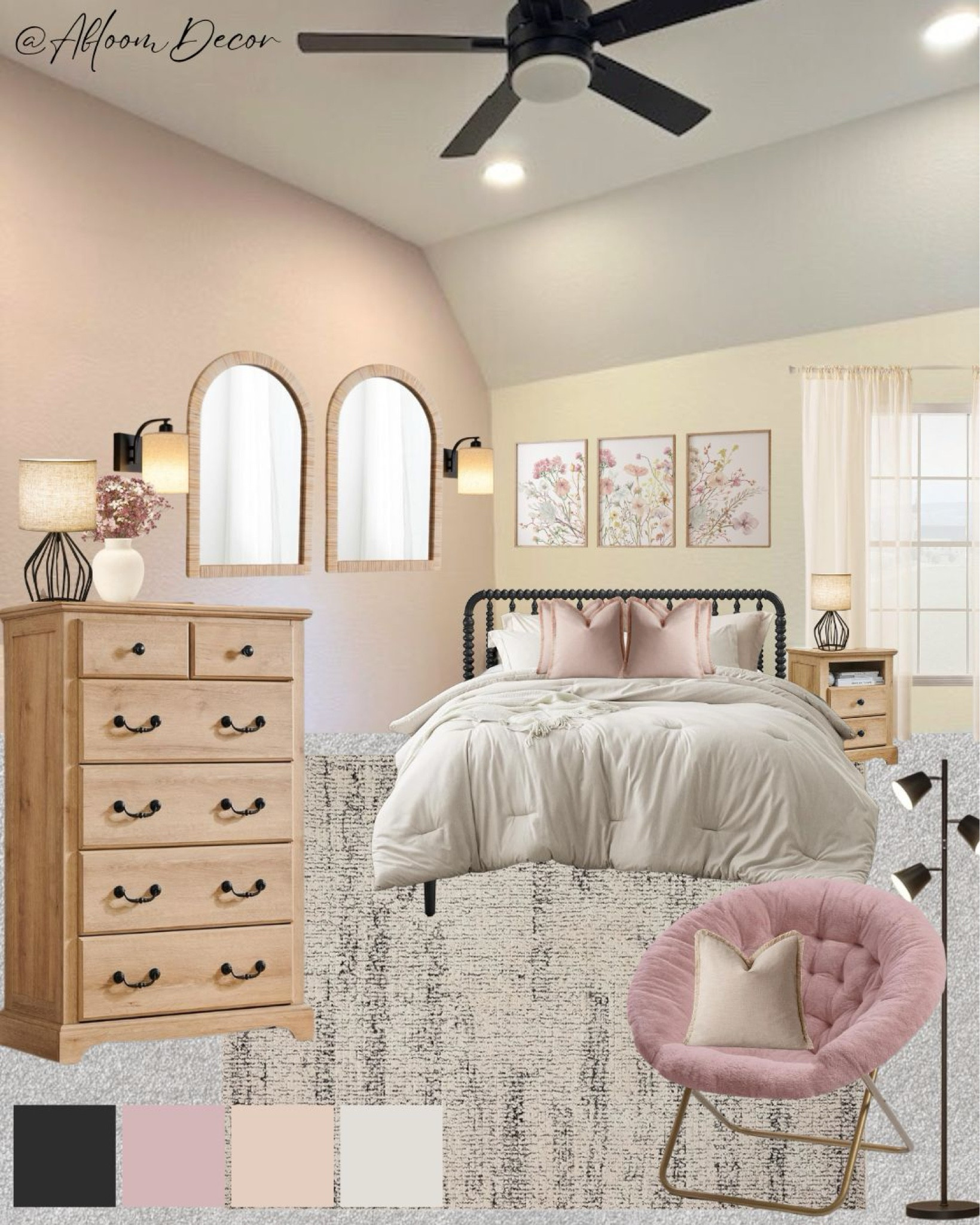 This girls’ room combines soft blush tones, natural wood textures, and beige bedding, creating a cozy and stylish space that’s perfect for relaxation or creativity.

#LTKHome #LTKKids