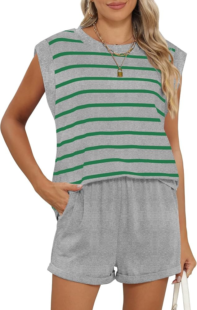 RUBZOOF 2 Piece Outfits for Women Lightweight Matching Lounge Sets Cap Sleeve Top and Elastic Wai... | Amazon (US)