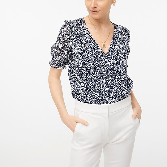 Smocked crinkle puff-sleeve top | J.Crew Factory