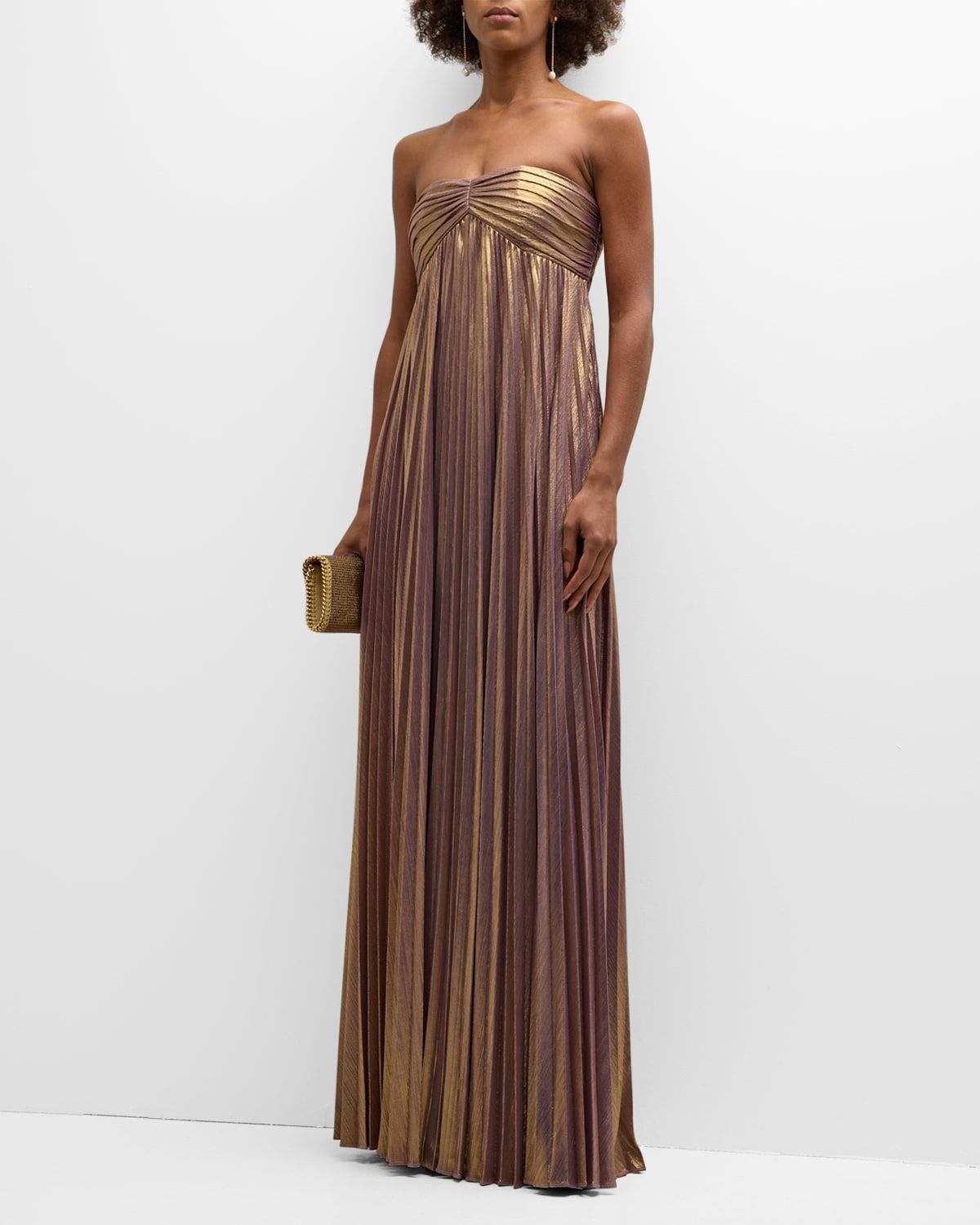 Lyanna Pleated Lamé Strapless Empire Dress | Neiman Marcus