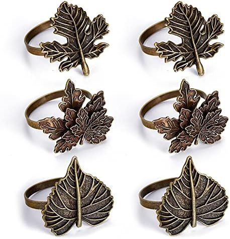 Legigo Set of 6 Vintage Napkin Rings for Dinner Parties- Fall Maple Leaf Napkin Ring Holder, Harv... | Amazon (US)