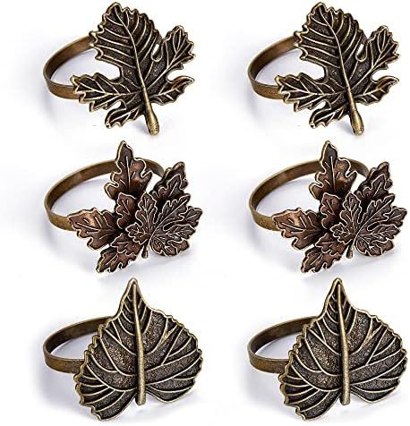 Legigo Set of 6 Vintage Napkin Rings for Dinner Parties- Fall Maple Leaf Napkin Ring Holder, Harv... | Amazon (US)