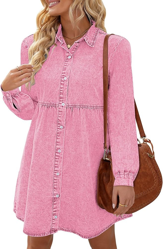 LookbookStore Long Sleeve Denim Dress for Women Jean Dress Button Down Casual Babydoll Denim Shir... | Amazon (US)
