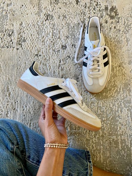 Adidas samba OG in stock!  Hurry. 
I wear a women’s 6 or 6.5 and went with women’s 6. 
Sneakers. 
Fall outfits. 
Fall style. 
Fall shoes. 
Jeans  
Code HINTOFGLAM to save on jewelry 

#LTKover40 #LTKshoecrush #LTKfindsunder100