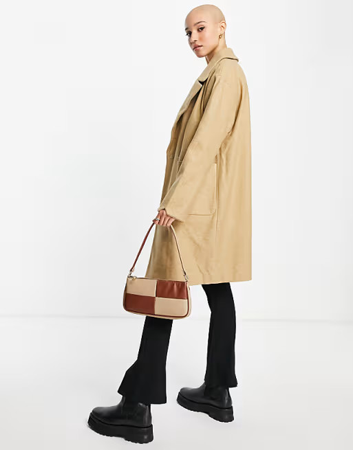 Vila double breasted herringbone coat in beige | ASOS (Global)