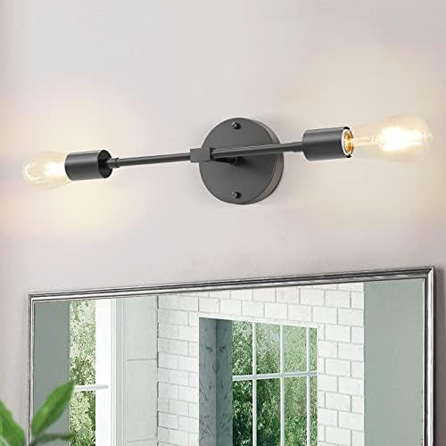 2-Light Vanity Lights for Bathroom, Matte Black Industrial Vanity Light Fixtures, Metal Wall Scon... | Amazon (US)