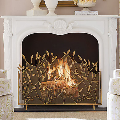 Branches Brass Firescreen Handmade Iron Decorative Indoor Leaf Design Fireplace Guard | Ballard Designs, Inc.