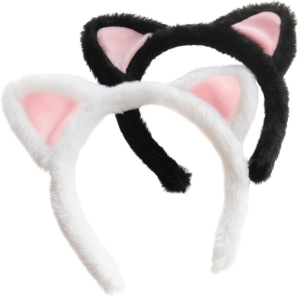 Cat Ears Headband 2-Pack – Plush Fuzzy Hairbands for Cosplay, Makeup, Yoga, and Photo Props for... | Amazon (US)