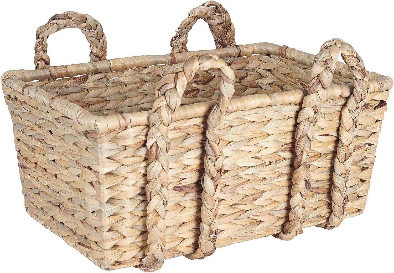 Household Essentials Large Rectangular Floor Storage Basket with Braided Handles, Light Brown | Amazon (US)