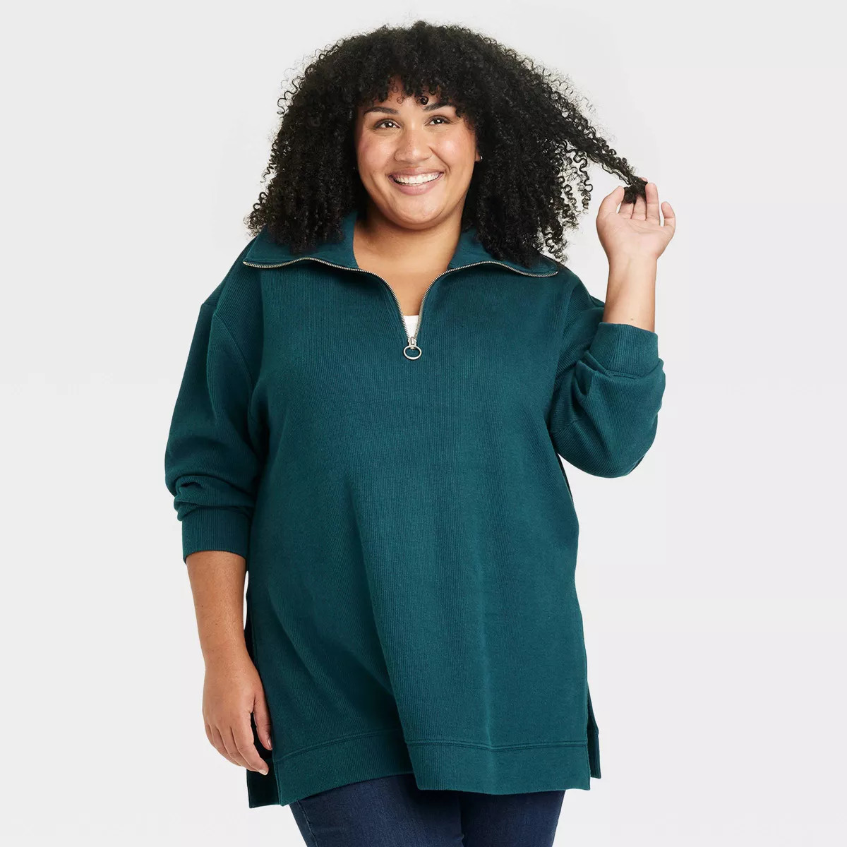 Women's Cozy Ribbed Tunic Sweatshirt - Ava & Viv™ Blue 2X | Target
