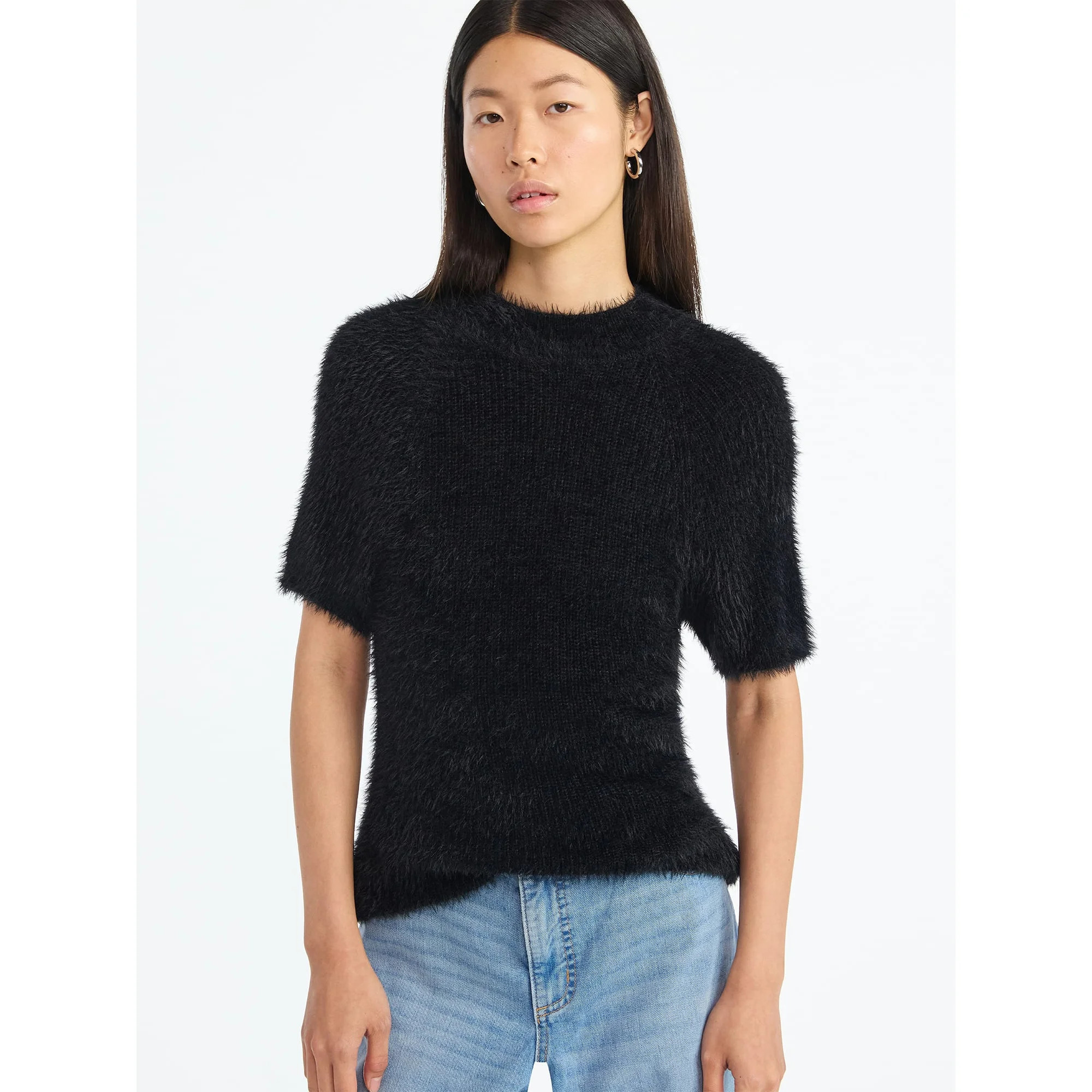 Scoop Women’s Fuzzy Sweater Top with Short Sleeves, Lightweight, Sizes XS-XXL | Walmart (US)