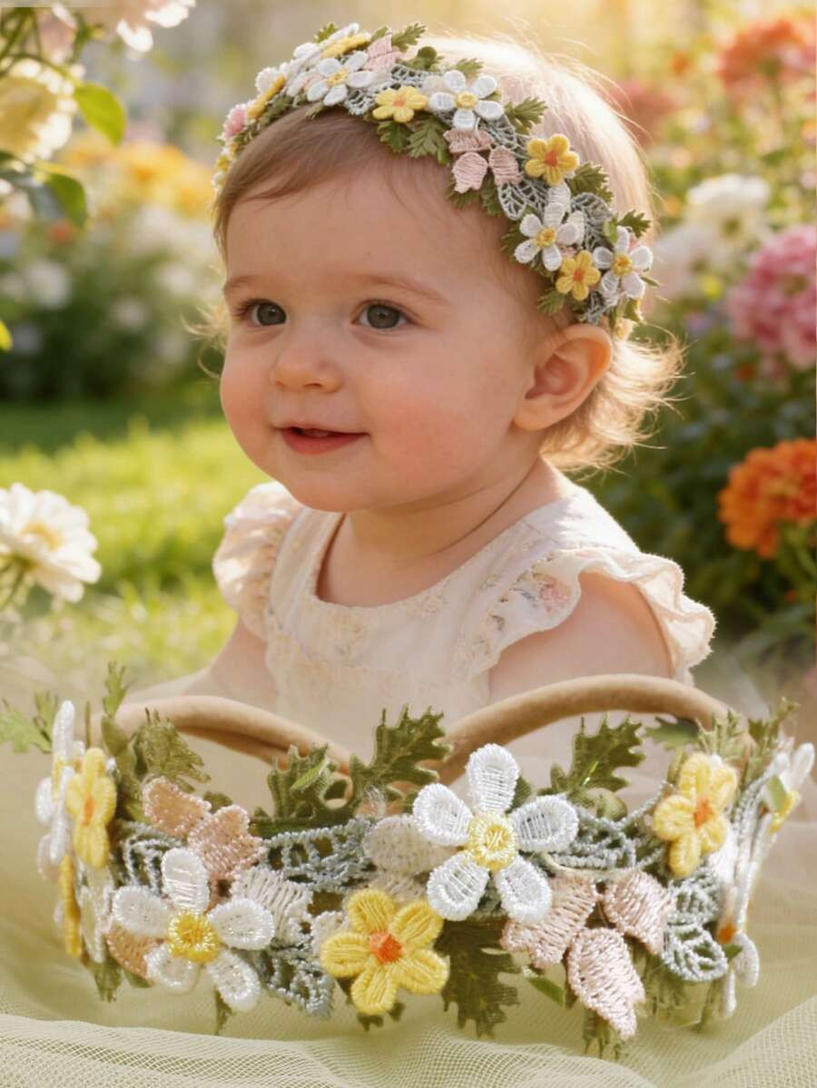 1pc Rustic Embroidered Floral Baby Headband, Fresh Pastoral Cute Embroidered Flower Baby Headwear | SHEIN