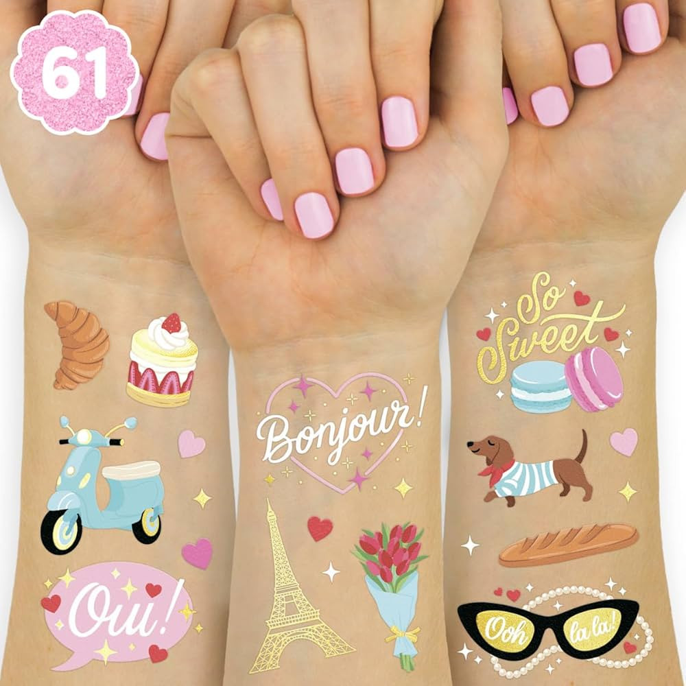xo, Fetti Paris Themed Party Temporary Tattoos - 61 Foil Styles | Parisian Birthday Decorations, ... | Amazon (US)