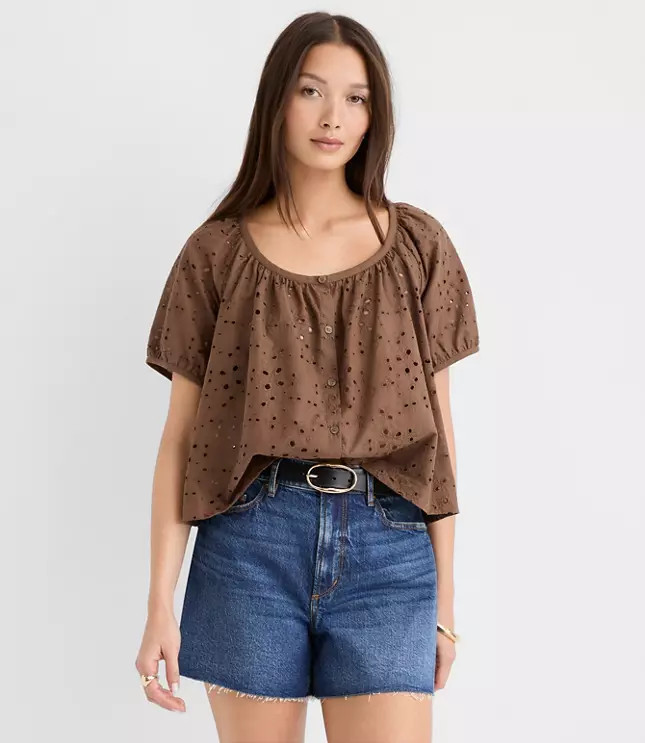 Eyelet Puff Sleeve Blouse | LOFT