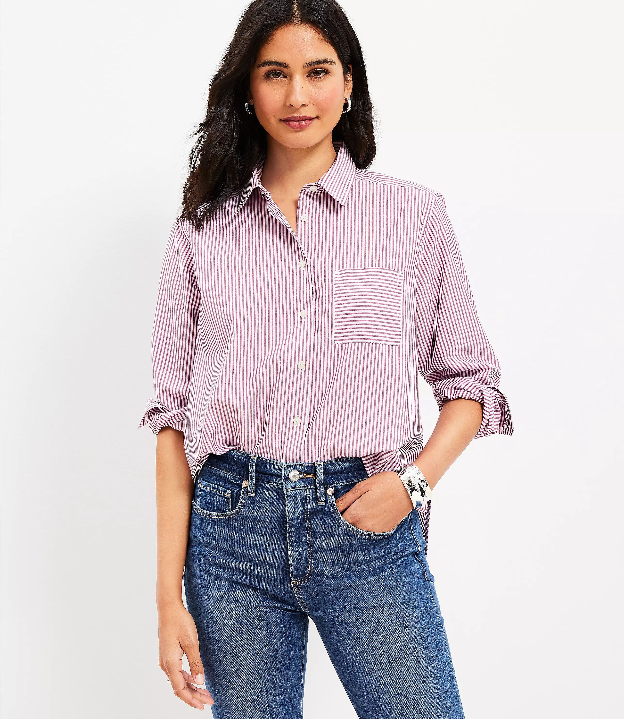 Petite Striped Relaxed Everyday Shirt | LOFT