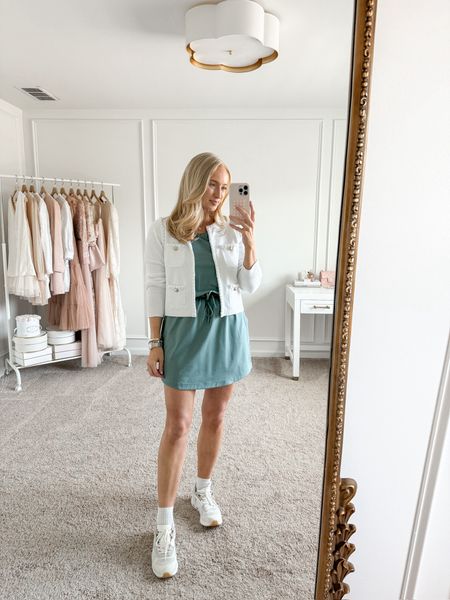 Masters Outfit Idea- Pair this casual denim dress from Nordstrom with socks and white sneakers. Finish the look with this white dot sweater from Revolve  

#LTKstyletip #LTKshoecrush #LTKSeasonal