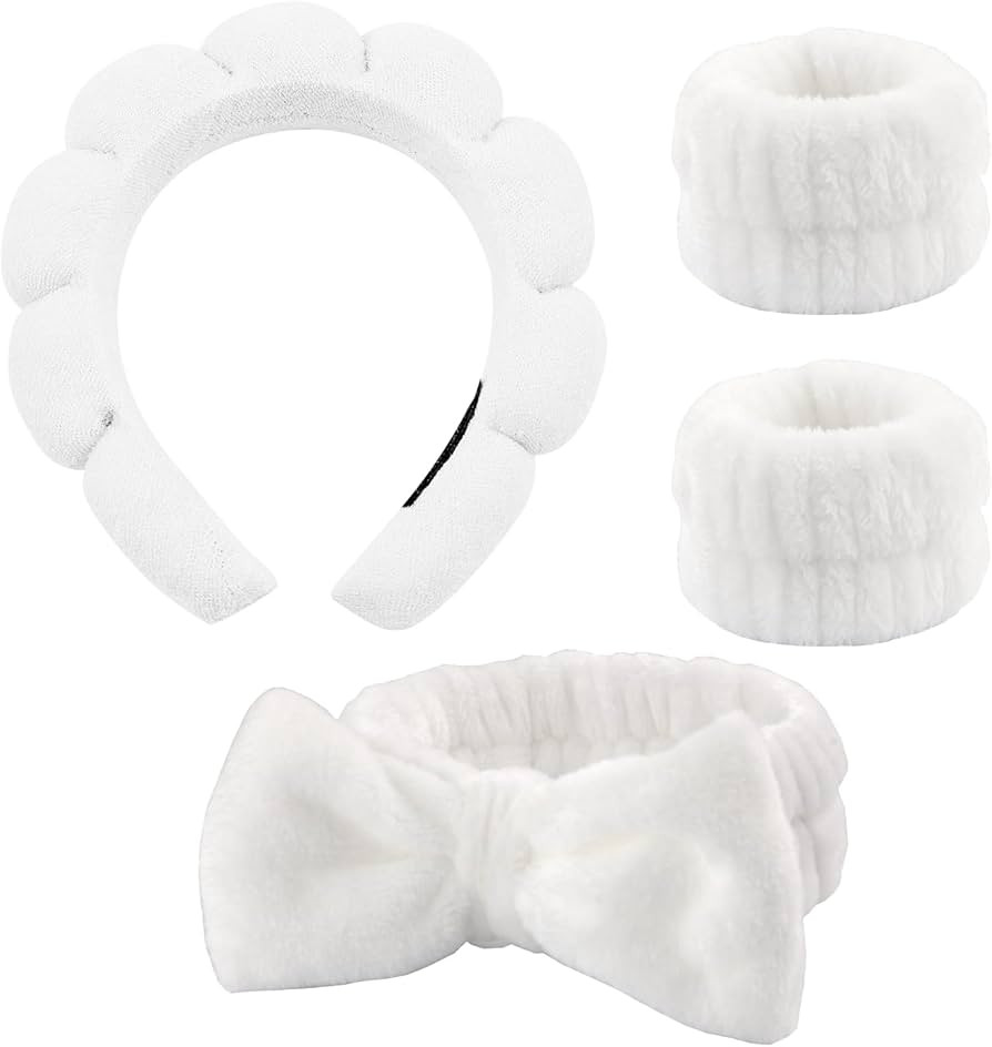 Set of 4 Hair Bands, Cosmetics, Spa Headband for Washing the Face, Skin Care Headbands, Make-Up H... | Amazon (UK)
