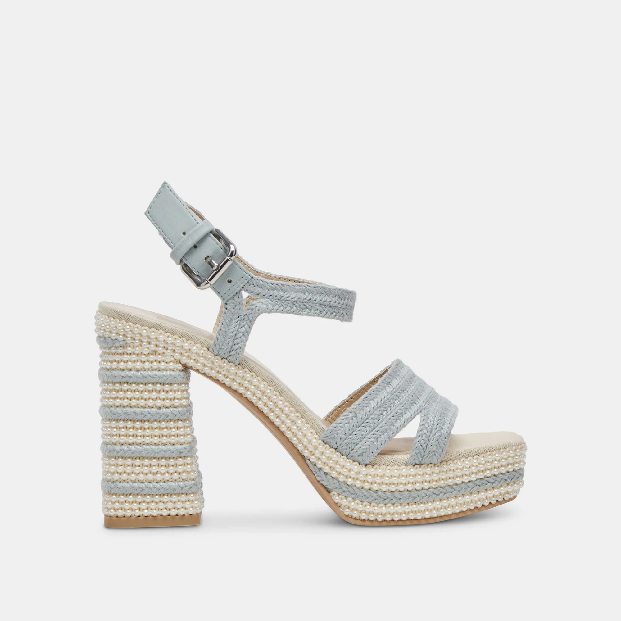 Anira Pearl Heels Light Blue Pearls | DolceVita.com