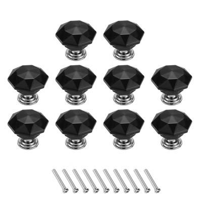 Unique Bargains Crystal Cabinet Knobs with Screw for Cupboard Wardrobe 10 Pcs Black/Silver | Target