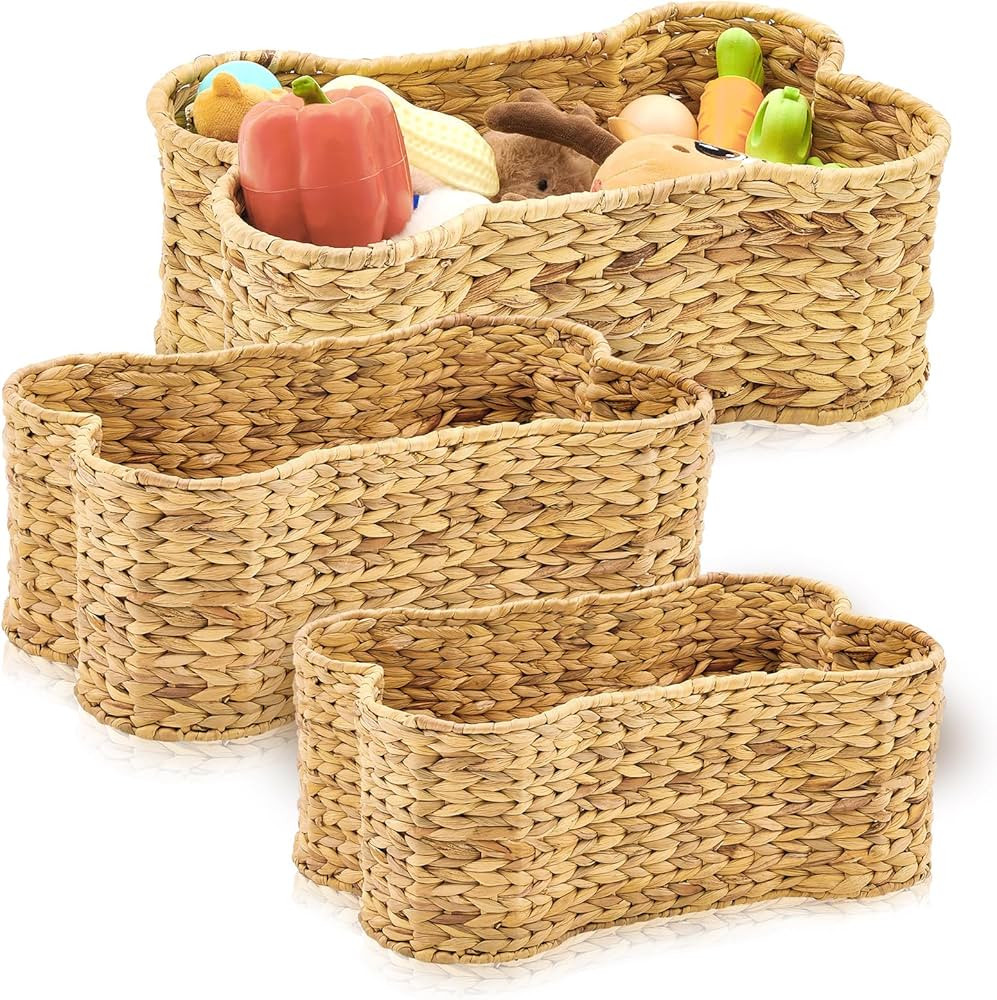 Wenqik 3 Pcs Dog Toys Basket Wicker Woven Pet Toy Basket Dog Bone Shaped Organizer Basket Large T... | Amazon (US)