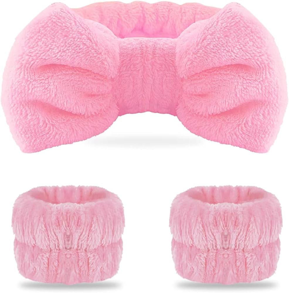 WSYUB Pink Spa Headband and Wristband Set for Face Washing | Amazon (US)