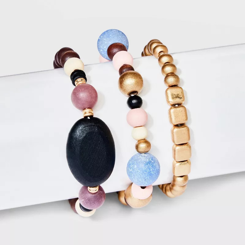 Semi-Precious Lepidolite and Aventurine Stretch Bracelet Set 3pc - Universal Thread™ Blue/Pink | Target