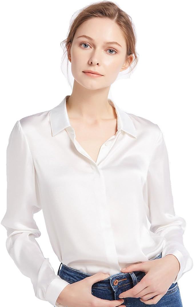 LilySilk Silk Blouse for Women Button Down Shirt Tops Point Collar Long Sleeve 100% Silk | Amazon (UK)