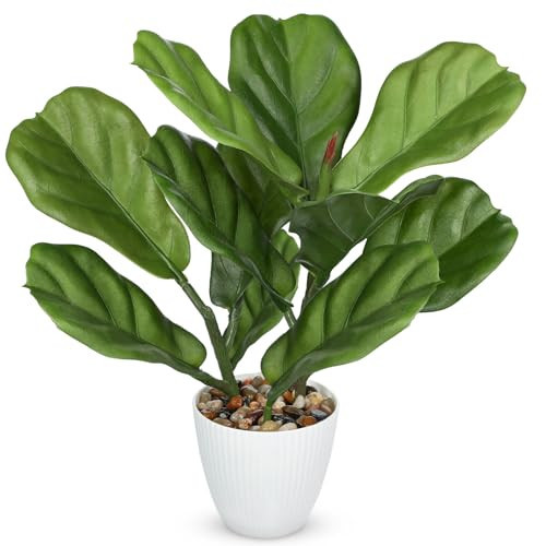 GnFlus Fake Plant Artificial Fiddle Leaf Fig Plant in White Pot for Indoor Outdoor Farmhouse Living Room Shelf Home Office Decor | Amazon (US)