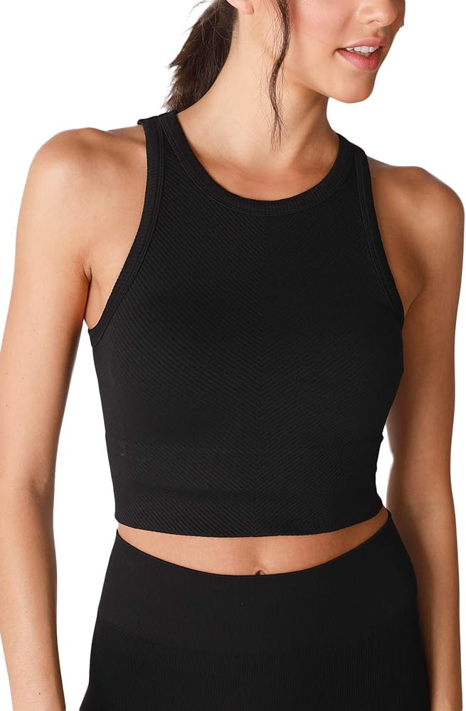 NIKIBIKI Women Seamless Chevron High Neck Crop Top, Made in U.S.A, One Size | Amazon (US)